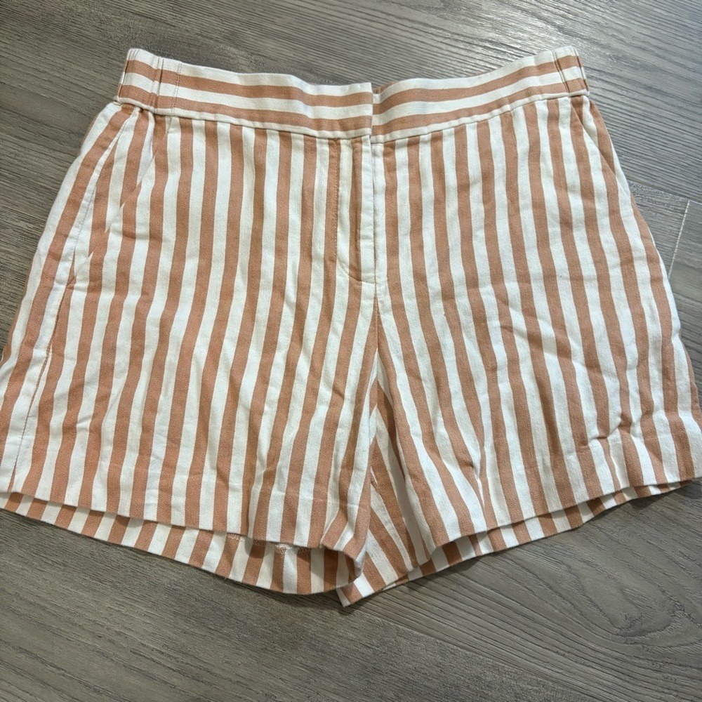 Ann Taylor Linen Blend Orange Ivory Stripe Shorts Sz 4 Preppy Nautical Coastal